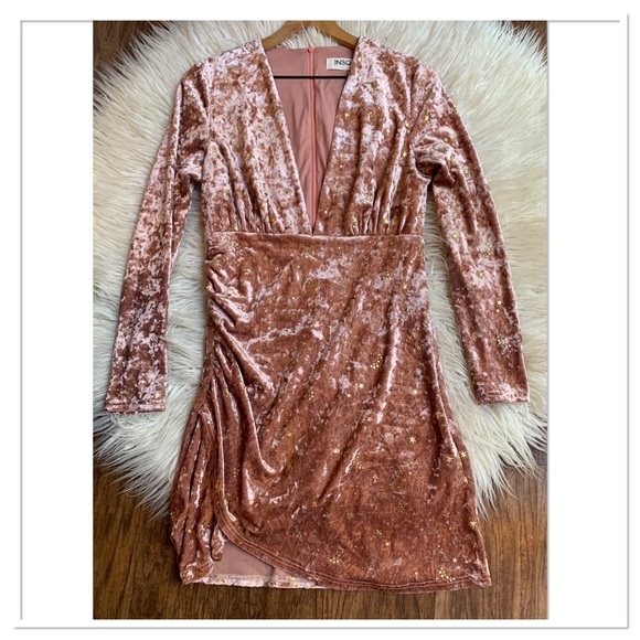 JNSQ Crushed Velvet Dress Pink Gold Size 6 - Picture 7 of 13